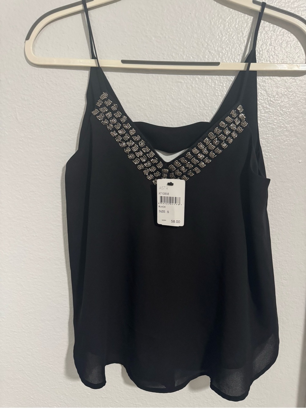 Astr Black Beaded V-Neck Spaghetti Strap Camisole